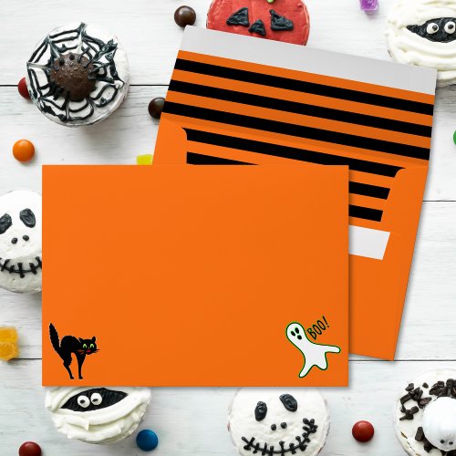 Spooky Scary Orange Halloween Party Return Address Envelope