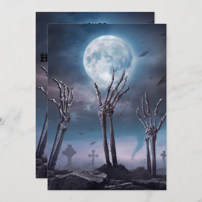 Spooky Scary Skeleton Undead Halloween Party Invit Invitation (Front/Back)