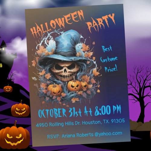 Spooky Scary Skull Halloween Party  Invitation