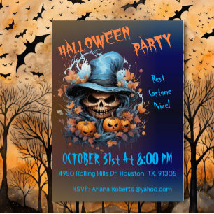 Spooky Scary Skull Halloween Party  Invitation