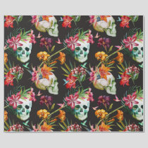 Spooky scary skulls with flowers Halloween Wrapping Paper