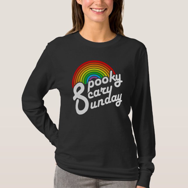 Spooky Scary Sunday Trendy Retro Rainbow T-Shirt (Front)