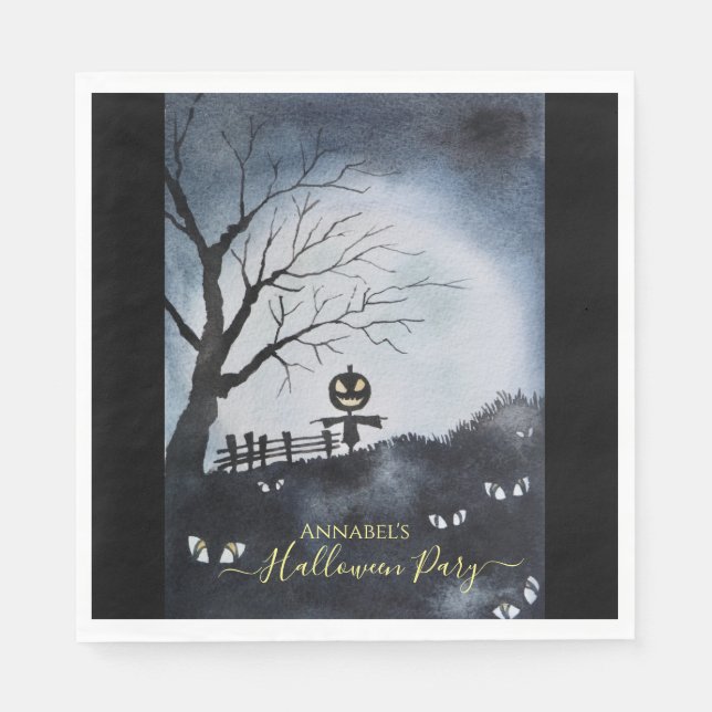 Spooky scene with scary pumpkin head scarecrow napkins (Front)