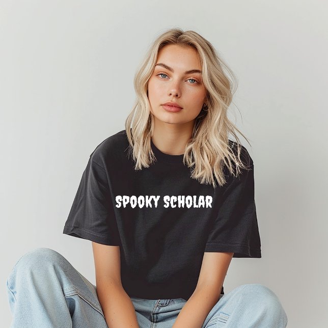 Spooky Scholar white typography T-Shirt (Creator Uploaded)