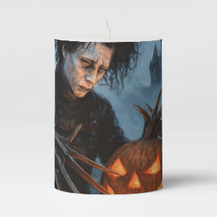 Spooky Scissorhands Halloween Pillar Candle