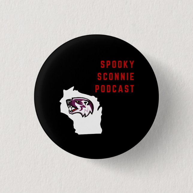 Spooky Sconnie Podcast round button (Front)