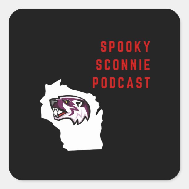 Spooky Sconnie Podcast square stickers (Front)