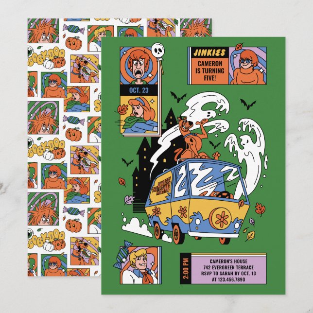 Spooky Scooby-Doo Mystery Machine Birthday Invitation (Front/Back)
