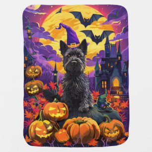 Spooky Scottish Terrier Halloween Witch Pumpkin Baby Blanket