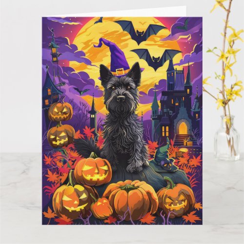 Spooky Scottish Terrier Halloween Witch Pumpkin Card