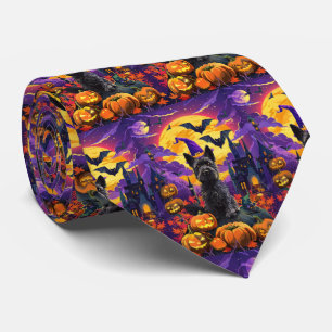 Spooky Scottish Terrier Halloween Witch Pumpkin Neck Tie