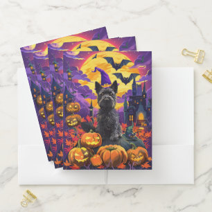 Spooky Scottish Terrier Halloween Witch Pumpkin Pocket Folder