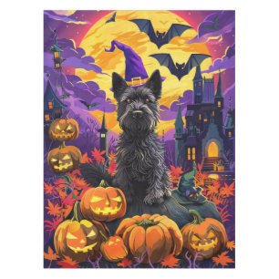 Spooky Scottish Terrier Halloween Witch Pumpkin Tablecloth