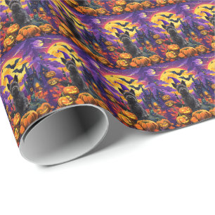 Spooky Scottish Terrier Halloween Witch Pumpkin Wrapping Paper