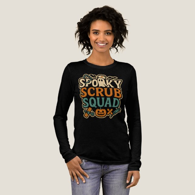 Spooky Scrub Squad Nurse Halloween Ghost Tri-Blend Shirt (Full Front)