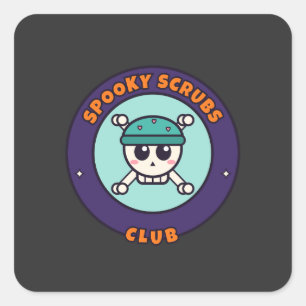 Spooky Scrubs Club Nurse Halloween Skull Square Sticker