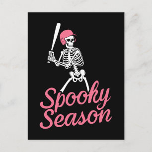 Spooky Season Baseball Skeleton Pink Hat Postcard