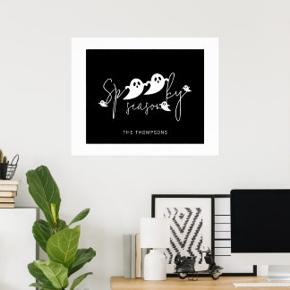 Spooky Season Black And White Ghosts Halloween Poster