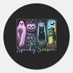 Spooky Season Black Cat Pumpkin Halloween Fall Classic Round Sticker