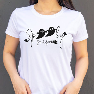 Spooky Season Black Ghost Shapes Script Halloween T-Shirt