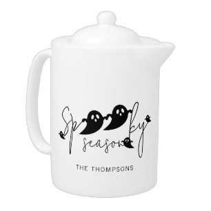 Spooky Season Black Ghost Silhouettes Halloween Teapot