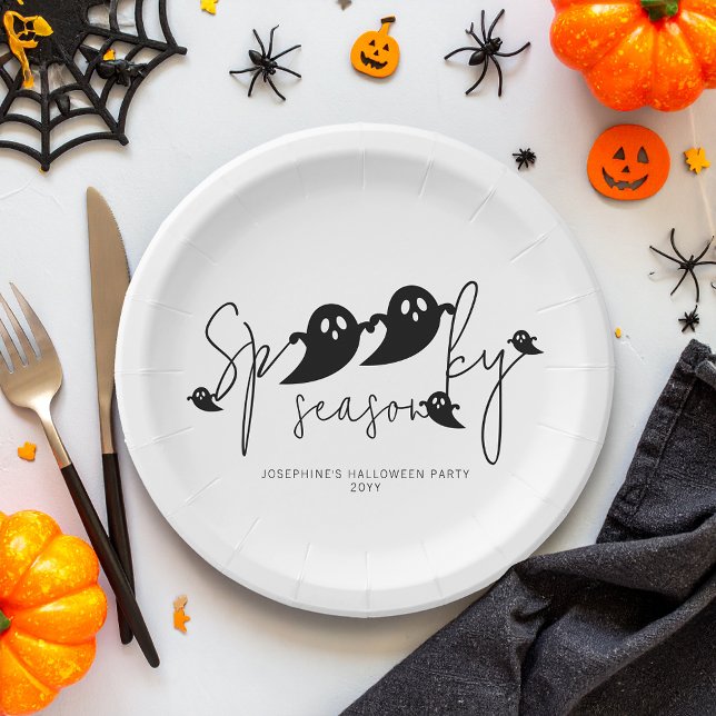 Spooky Season Black Ghosts Custom Halloween Paper Plates (Creator Uploaded)