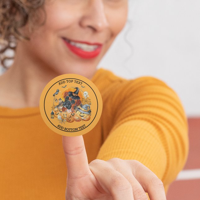 Spooky Season Boxer Dog Halloween Pumpkin Custom Classic Round Sticker (Front)