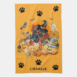 Spooky Season Boxer Halloween Pumpkin Custom Dog Kitchen Towel