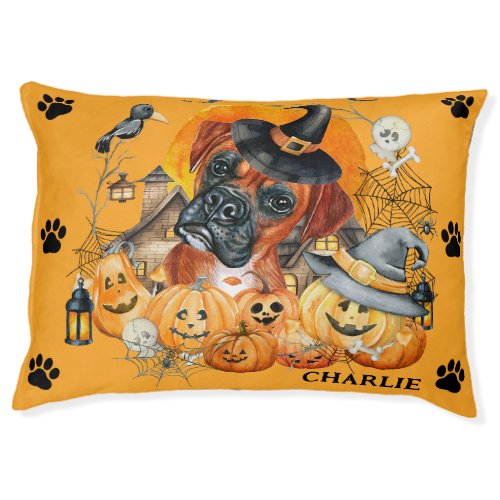 Spooky Season Boxer Halloween Pumpkin Custom Dog Pet Bed