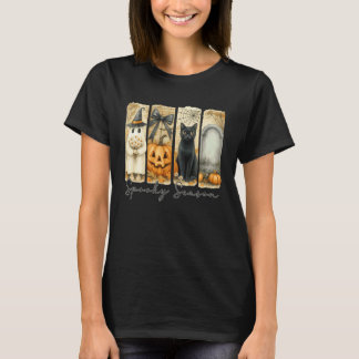 Spooky Season Cottagecore Vintage Ghost Cat Pumpki T-Shirt