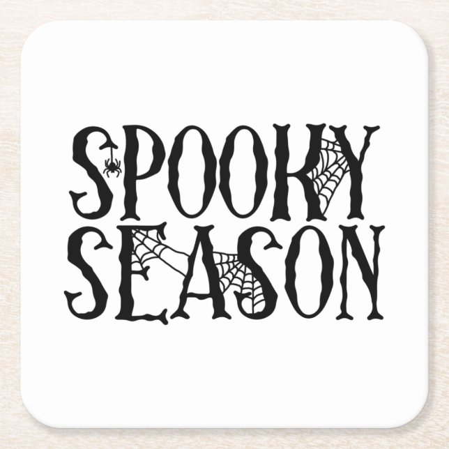 Spooky Season - Creepy Spider Web Halloween Square Paper Coaster (Front)