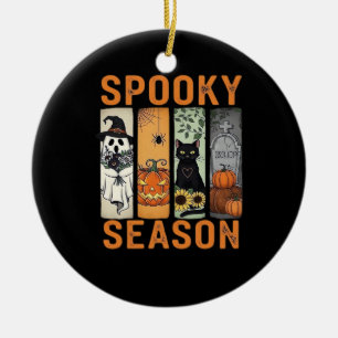 Spooky Season � Cute Ghost, Black Cat, Pumpkin & H Ceramic Ornament