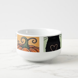 Spooky Season � Cute Ghost, Black Cat, Pumpkin & H Soup Mug