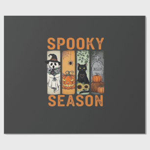 Spooky Season � Cute Ghost, Black Cat, Pumpkin & H Wrapping Paper