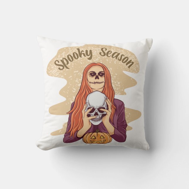 Spooky Season Cute Ghost Funny Halloween Groovy Throw Pillow (Front)
