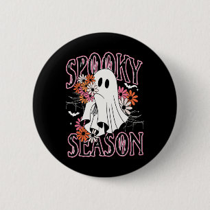 Spooky Season Cute Ghost Halloween Costume Floral Button