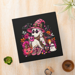 Spooky Season Cute Ghost in Witch Hat and Pumpkin 3 Ring Binder