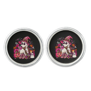 Spooky Season Cute Ghost in Witch Hat and Pumpkin Cufflinks