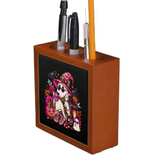 Spooky Season Cute Ghost in Witch Hat and Pumpkin Desk Organizer