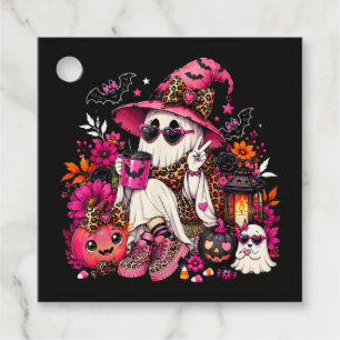 Spooky Season Cute Ghost in Witch Hat and Pumpkin Favor Tags