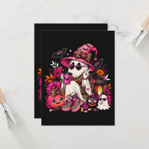 Spooky Season Cute Ghost in Witch Hat and Pumpkin Invitation