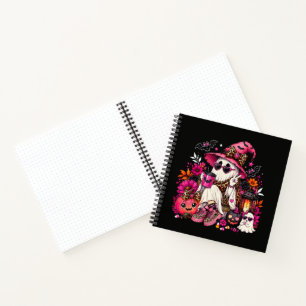 Spooky Season Cute Ghost in Witch Hat and Pumpkin Notebook
