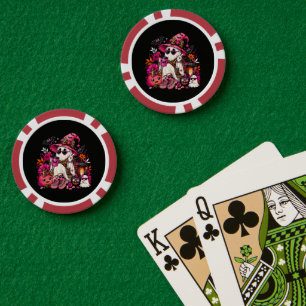 Spooky Season Cute Ghost in Witch Hat and Pumpkin Poker Chips