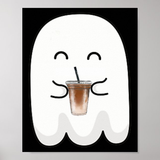 Spooky Season Cute Little Ghost Ice Coffee Hallowe Poster (Front)