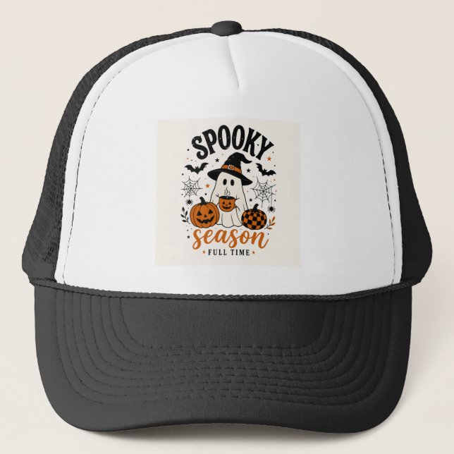 Spooky season full time fun trucker hat (Front)