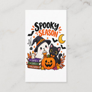 Spooky Season Ghost & Black Cat Business Card