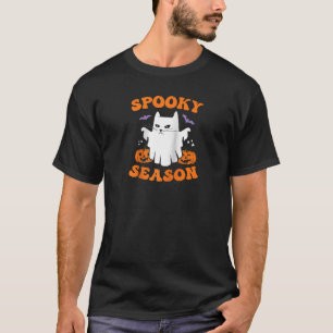 Spooky Season Ghost Cat Halloween Raglan Baseball  T-Shirt