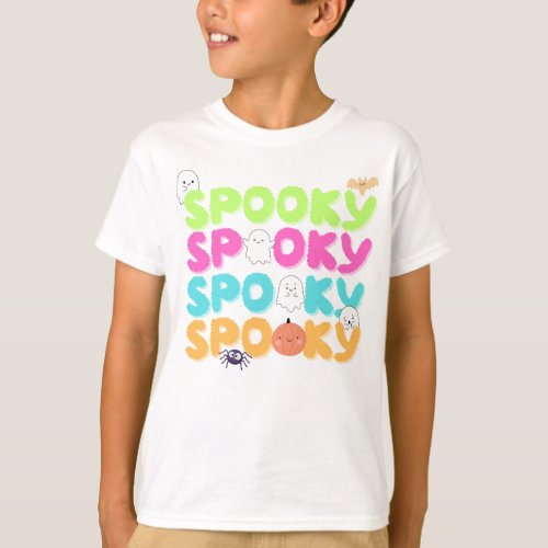 spooky season ghost face font decorate cute T_Shirt