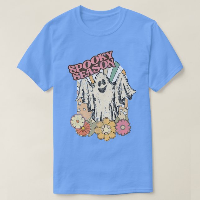 Spooky Season Ghost Floral Girls Women Mom Hallowe T-Shirt (Design Front)