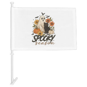 Spooky Season Ghost Retro Spooky Floral Halloween Car Flag